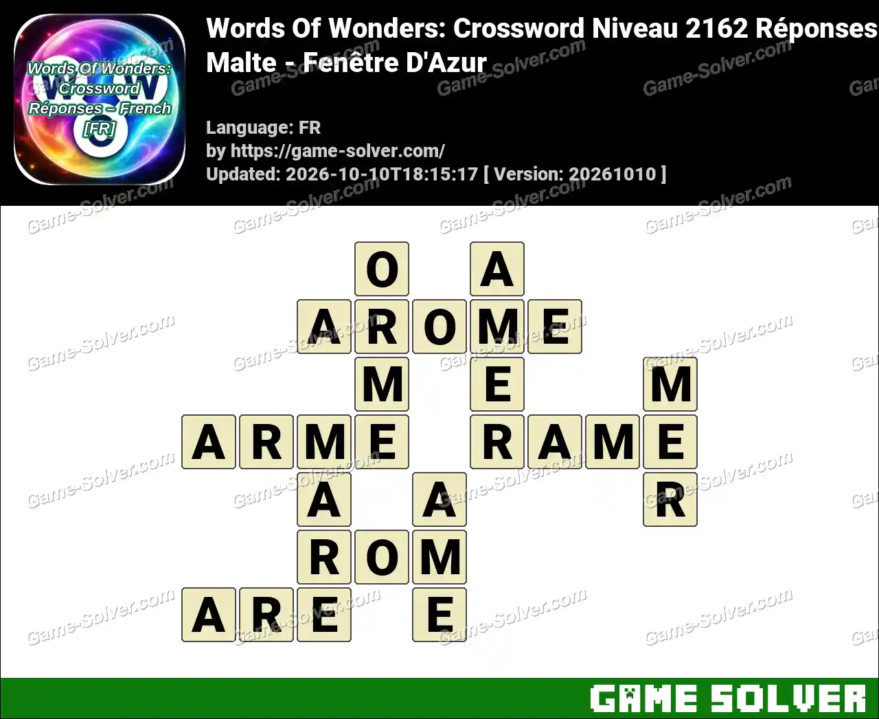 Words Of Wonders: Crossword Niveau 2162 Réponses – Malte – Fenêtre D’Azur